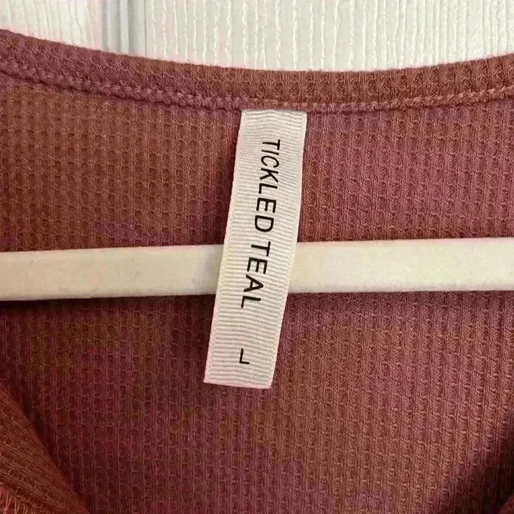Tickled Teal Ribbed Henley Shirt - Picture 2 of 5